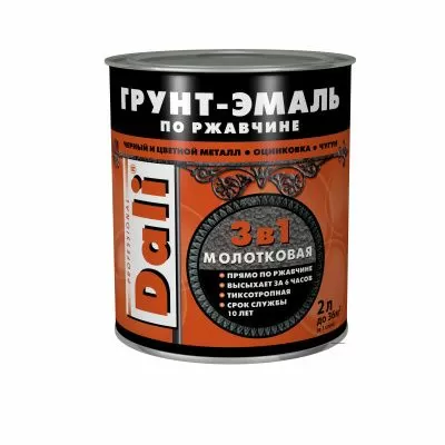 Грунт-эмаль по ржавчине 3 в 1 молотковая, алкидная, серебристая, 2 л, Dali